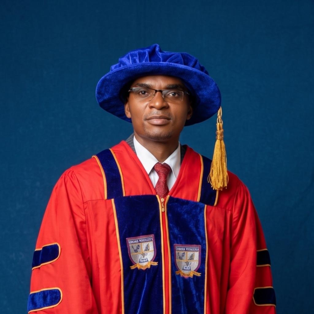 Prof. Desmond Okocha, PhD in Academic Doctoral Regalia